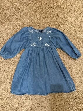GAP Blue Denim Dress with White Floral Embroidery